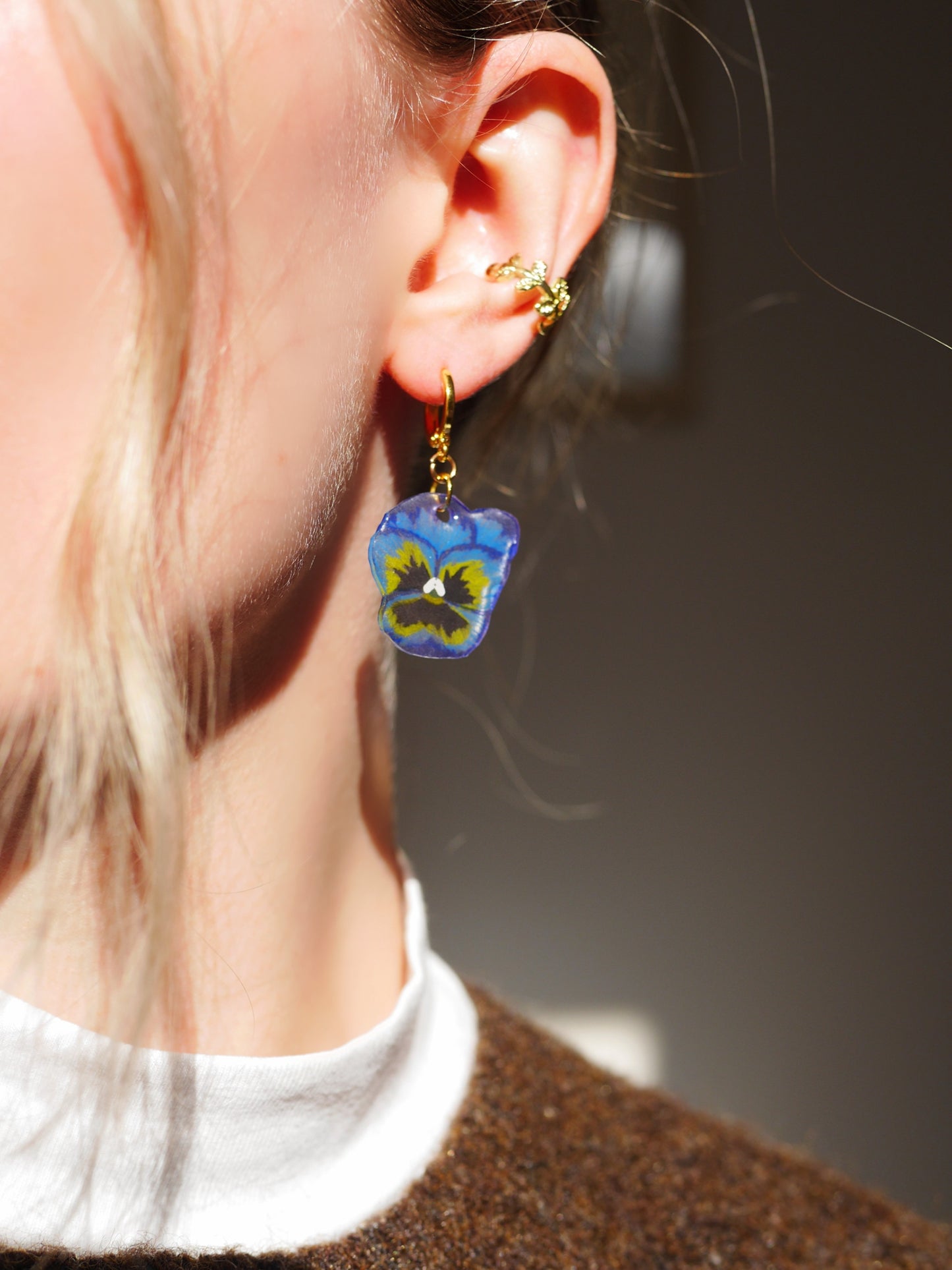 Hand painted pansy earrings