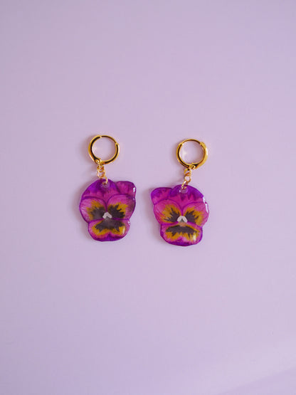 Hand painted pansy earrings